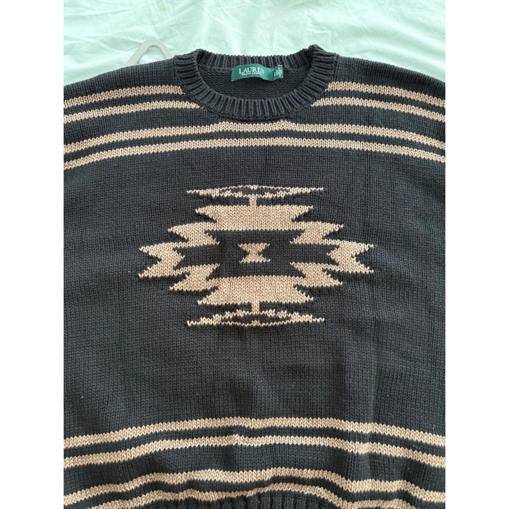 Lauren Ralph Lauren XL Southwestern Sweater Black Tan Aztec Cotton Wool